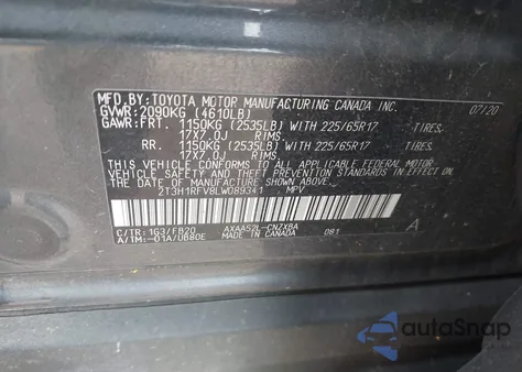 2020 Toyota Rav4 Le from USA, damaged, VIN 2T3H1RFV8LW089341